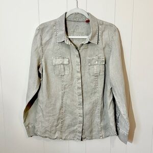 Tommy Bahama 100%Linen Safari Shirt Button Down Pockets Tan Women’s Large